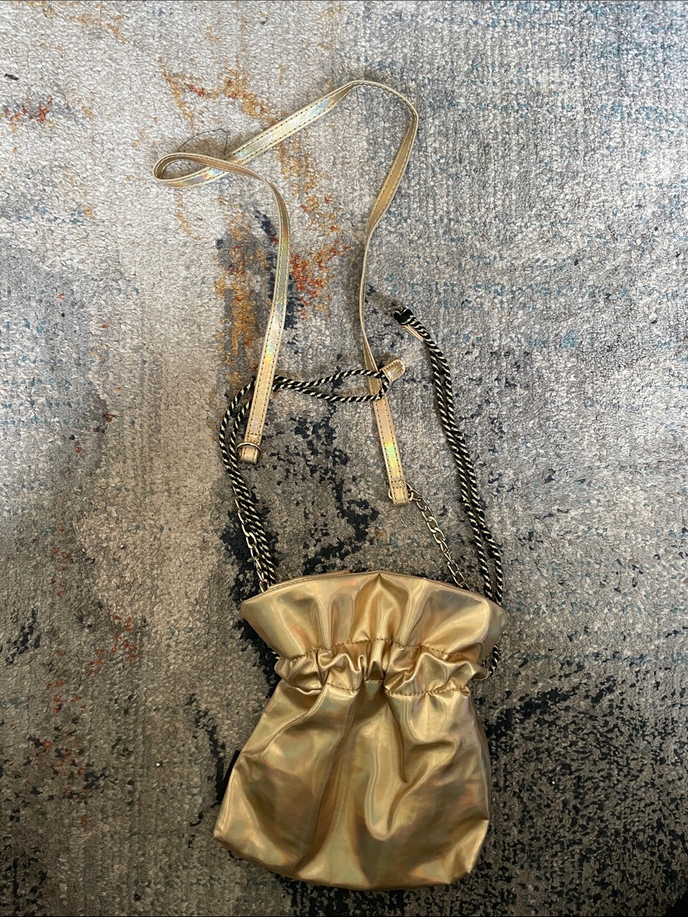 Kendall and Kylie Gold Metallic Drawstring Crossbody Bag